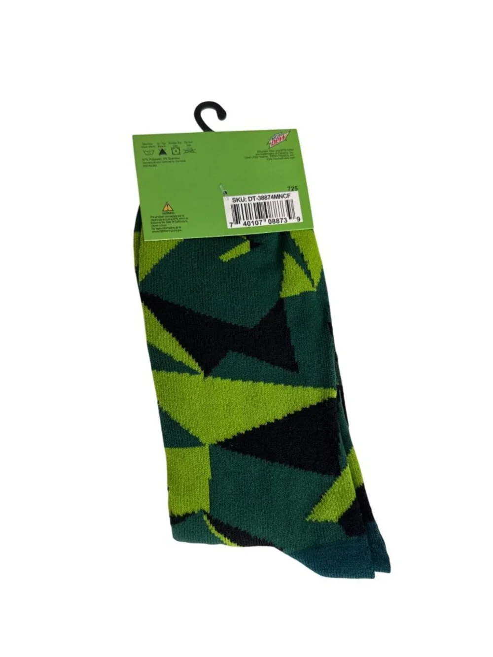 Mountain Dew Men's Crew Socks Black Green Logo Graphic Size 6-13 NWT